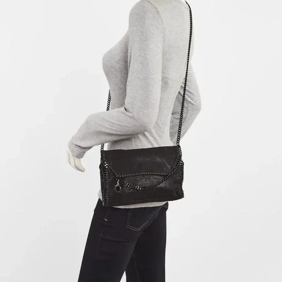 Stella McCartney Black Shaggy Dear Faux Leather Mini Falabella Bag